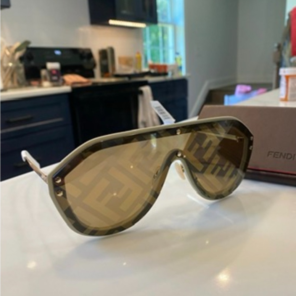 Fendi Shield Sunglasses with FF Monogram Brown Lenses